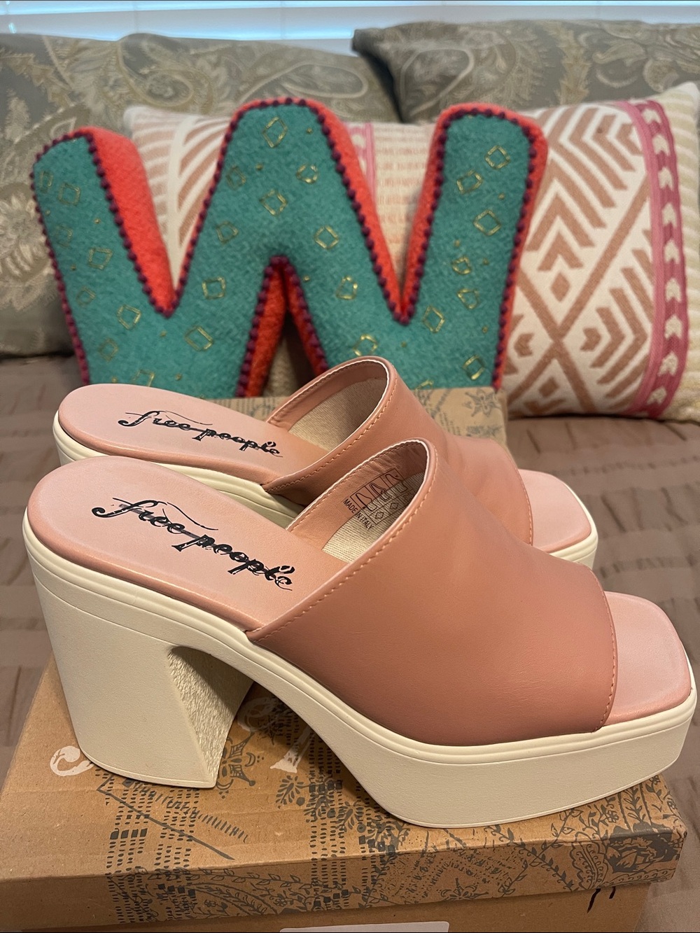 Free People Zoe Platform Slide Sandal in Blush Pink and Cream